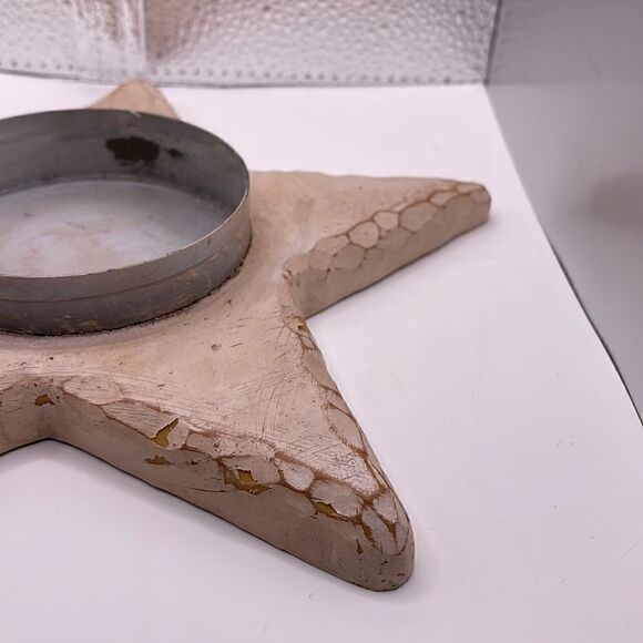 Star Shaped Distressed Wood-Like Candle Holder & Large Candle - Picture 13 of 16